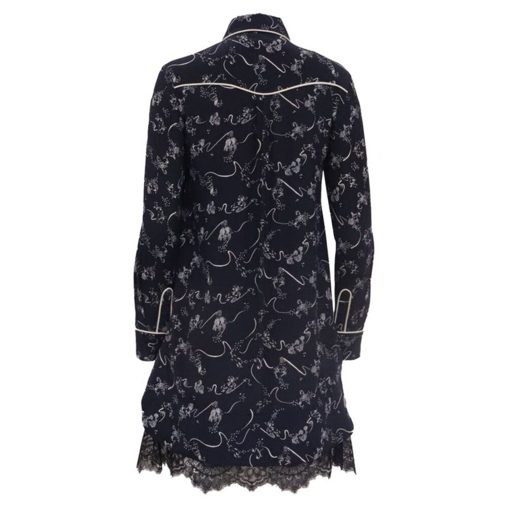 Tanya Taylor Printed Long Sleeve Mini Dress in Navy Blue Silk
